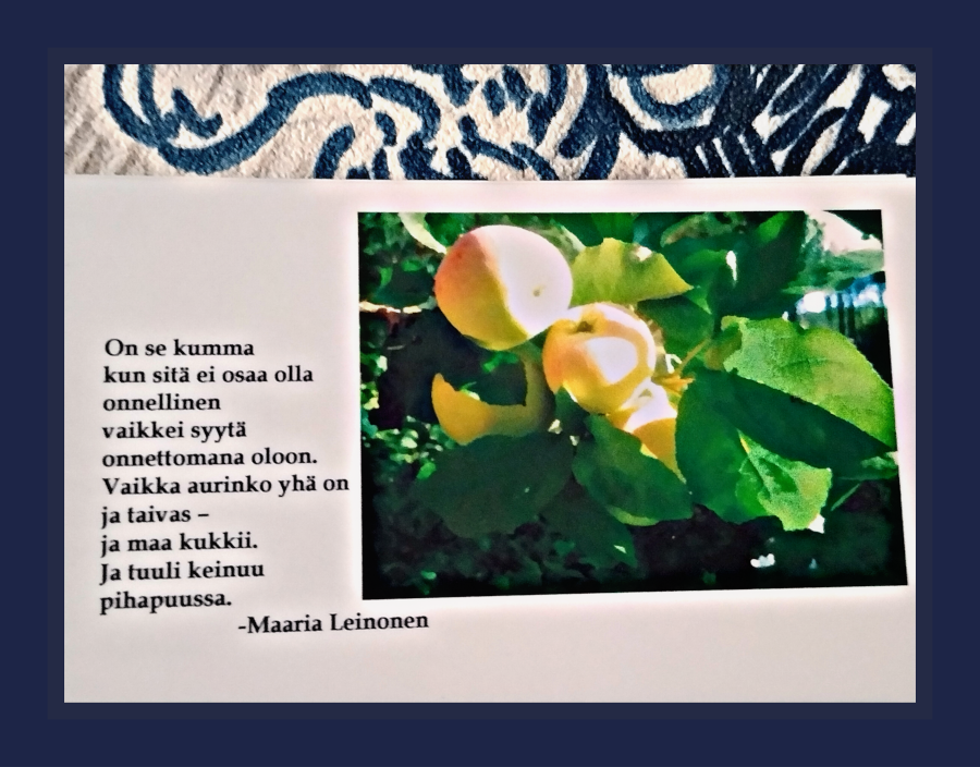 Maaria Leinosen runo onnellisuuden vaikeudesta.