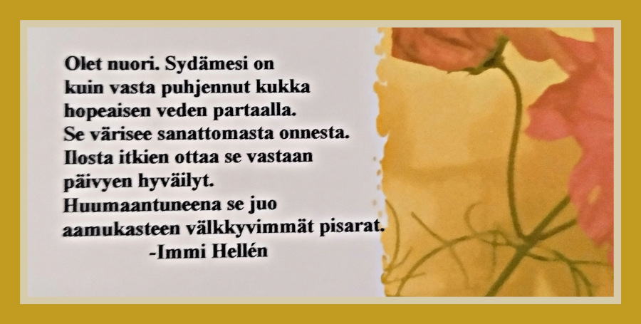 Immi Hellenin runo nuoruudesta.